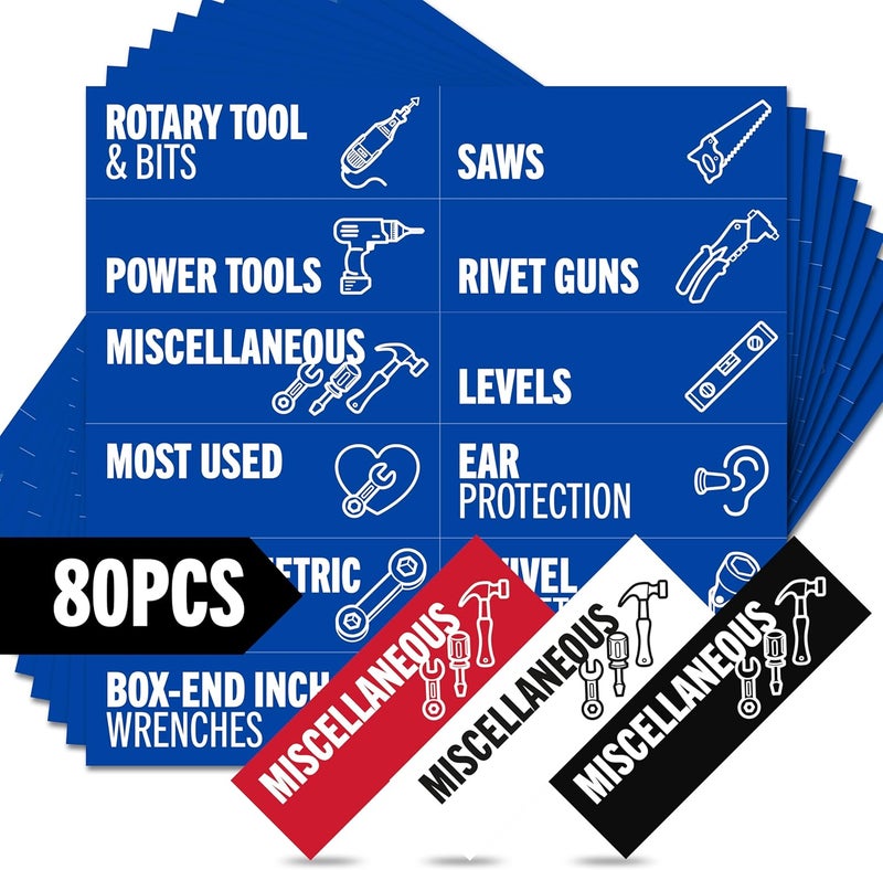 Itera Toolbox Organization Magnetic Labels-80 Large Tool Chest Organizer Labels-Strong Magnets-Fits All Brands of Steel Tool Box Drawers (Blue 3.125x1.0 in) - Image 1